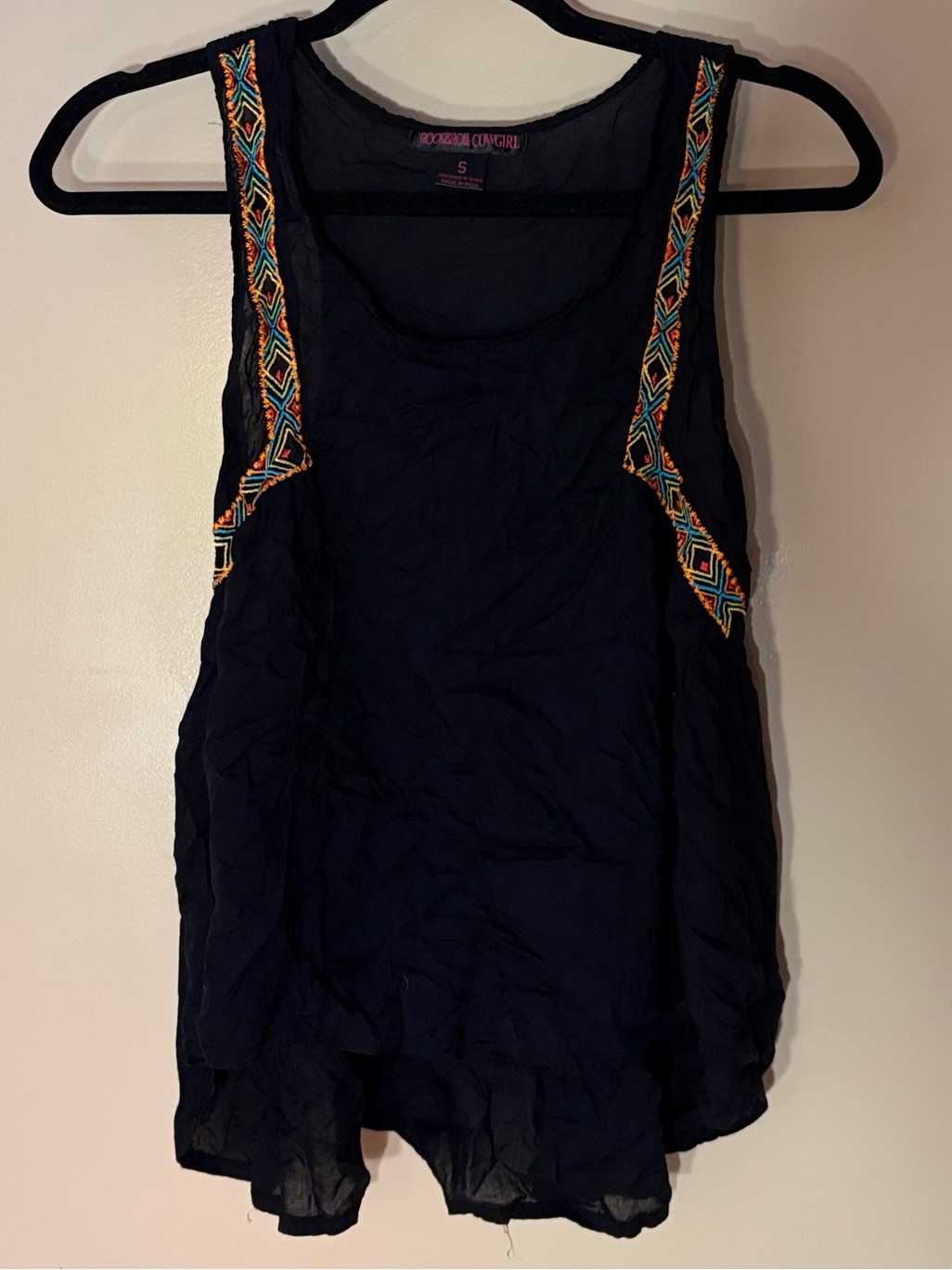 Embroidered Black Sleeveless Tank Top